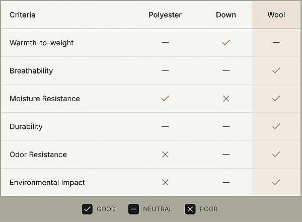 Comparison wool - synthetic and duvet