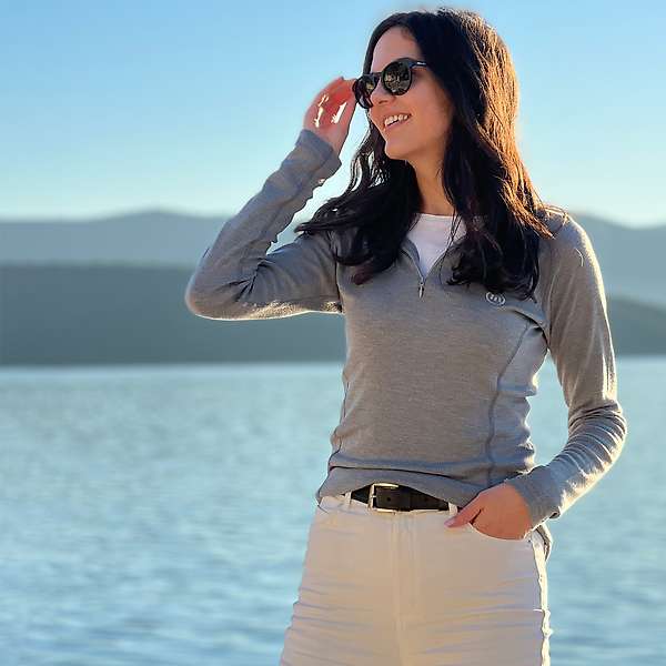 Women's long sleeve zip neck top Altai - 100% extra fine merino 27 / 29