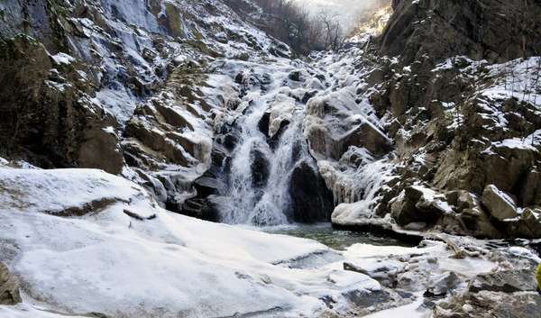The Vucjak canyon on Vučjanka river in winter, upstream of the wool scouring station. We see the central MHE Vučje below.