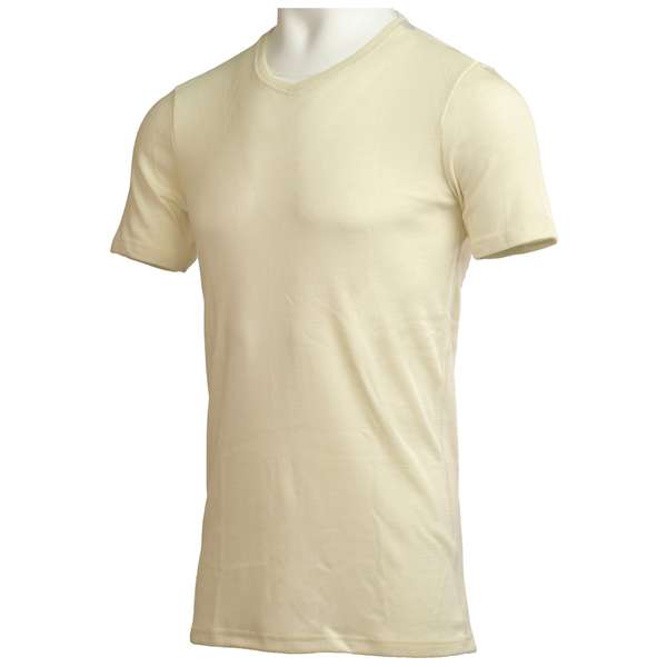 Men's short sleeve slim fit v-neck top Altai - 100% extra fine merino 6 / 7