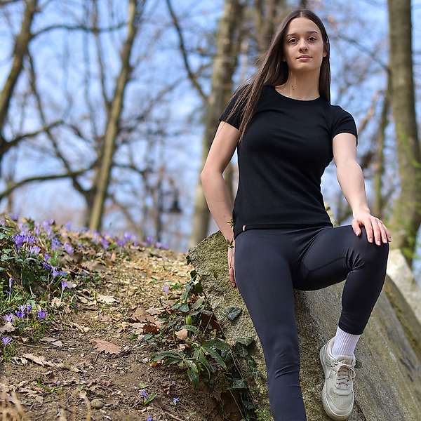 Women's short sleeve slim fit top Altai - 100% extra fine merino 30 / 32