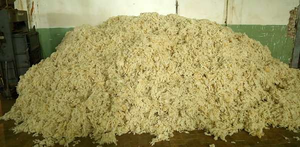 Washed wool waiting to be baled.